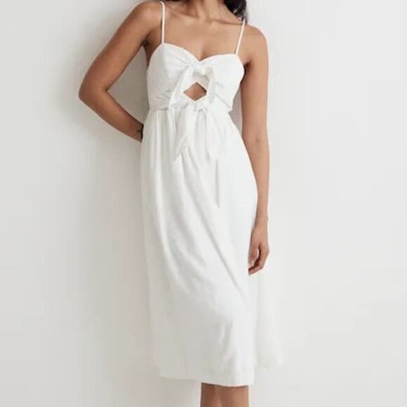 Madewell White Double-Tie Cutout Sweetheart Midi Dress 14 - Picture 1 of 7